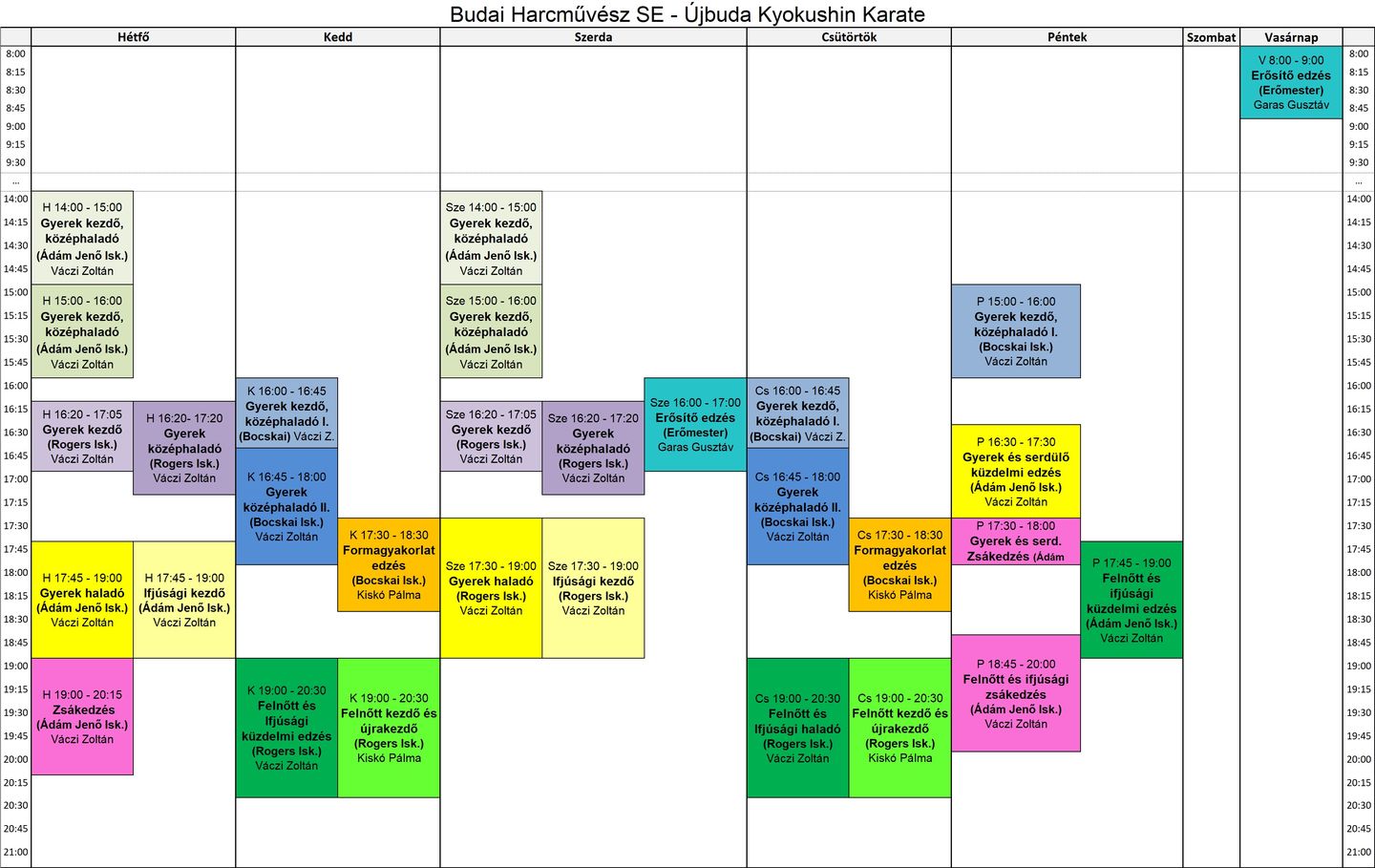 Ujbuda karate edzesrend 2026.09.14 tol
