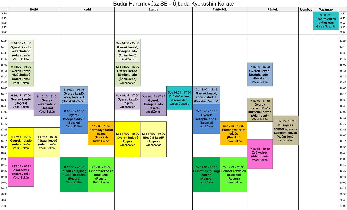Újbuda karate edzésrend 2025.09.15 tol 